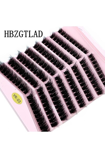 HBZGTLAD 8 صفوف VK-03 جديدة 8 صفوف من رموش المنك الطبيعية، تمديدات رموش ثلاثي...