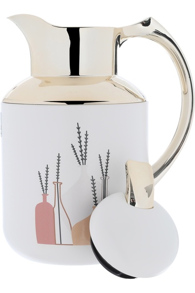 Alsaif Gallery Florya Pro Thermos Set, White, Golden Vase Pattern, Two Pieces