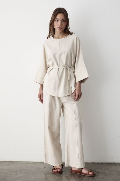 JASTE Set de două piese pentru femei, bluză oversize din in și pantaloni elastici