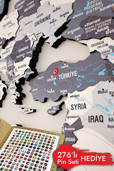 Colorfull Worlds 3d Ahşap Dünya Haritası Modern Duvar Dekoru - Renkli Tasarım Ev Ofis Okul Seyahat Tablosu