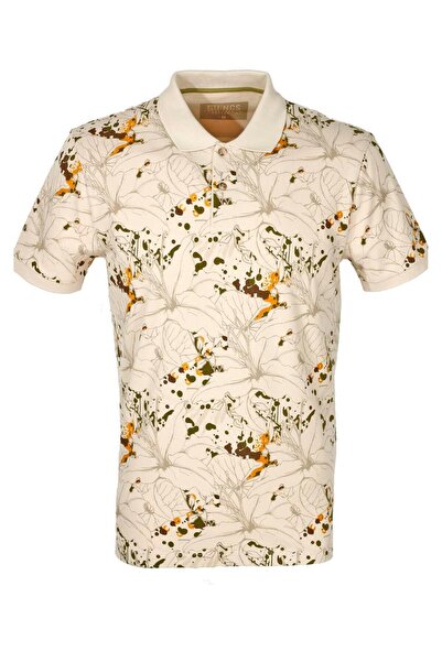Ncs Jeans Erkek Polo Yaka Tişört Desenli Bej %100 Pamuk Slim Fit T-shirt 1191