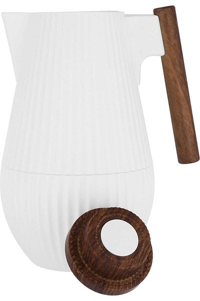 Alsaif Gallery Liar Matte White Thermos With Wooden Handle, 1 Litre