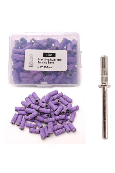 Asentale 150grits Purple 100pcs 3.1mm Mini Sanding Bands Kits Nail Drill Bits Mandrel Sets Electric Manicure