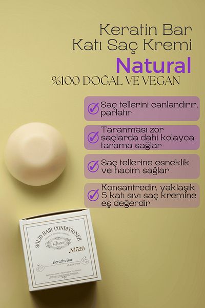 Rosece Keratin Bar - 70 gr Conditioner with Hair Treatment, Damaged and Dyed Hair