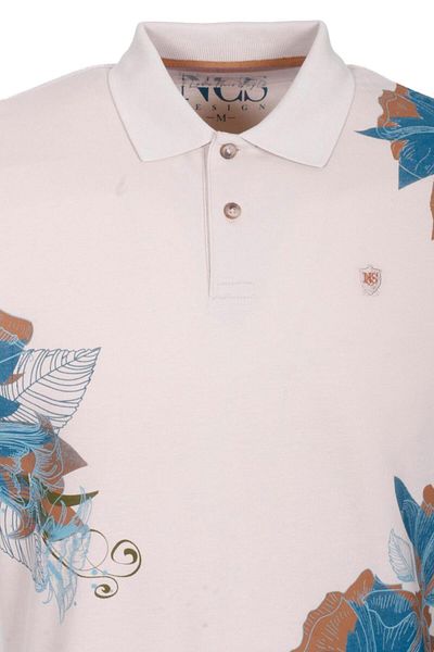 NCS Men's Polo Neck T-Shirt Beige 100% Cotton Slim Fit Rib Sleeve Floral Pattern T-Shirt Jeans 1189