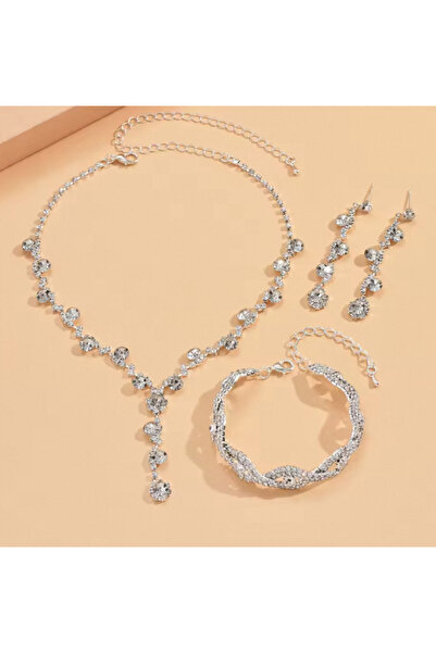 Choice Silvery 4pc Women's Fashion Copper Claw Chain Sunflower Necklace Earrings Bracelet Jewelry