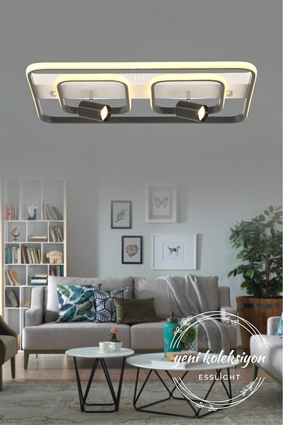 ESSLİGHT Kosta 60 cm Plafonier Chandelier with 3 Color Light Modes (White Yellow Daylight) Kitchen Bedroom Living Room
