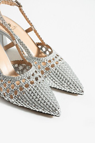 FOLLİNİ Kadın Hakiki Deri Topuklu Hasır Ayakkabı Lame