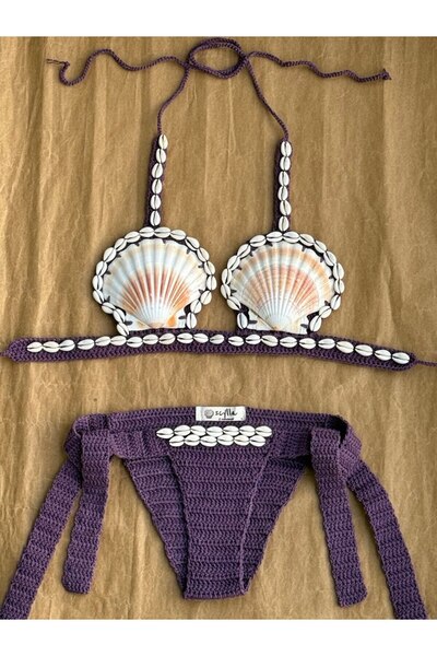 scyllastore Σετ μπικίνι Nora χειροποίητο με φυσικό πλέγμα με κοχύλια θάλασσας