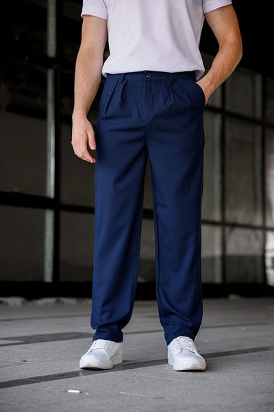 Ser Joven Men's Navy Blue Baggy Fit Pleated Fabric Pants