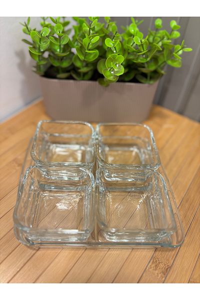 Snow Homs 4 Compartment Glass Snack Bowl with Glass Tray, Breakfast, Dragee