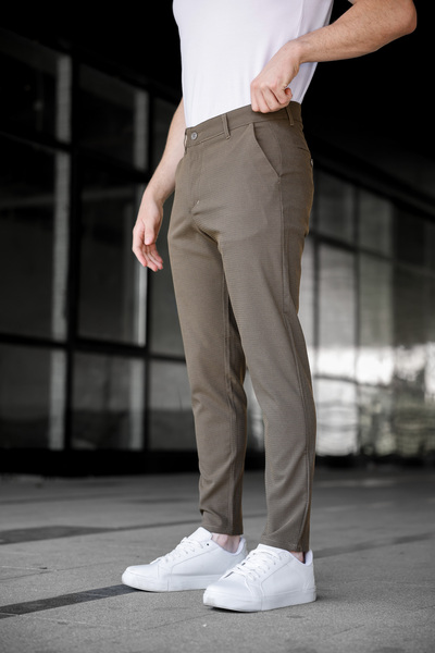 Ser Joven Erkek Slim Fit Kahverengi Keten Pantolon