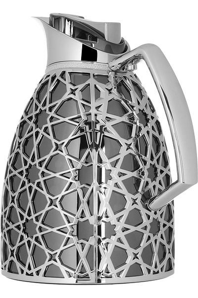 Alsaif Gallery Andalusia Alsaif Gallery Glass Thermos Set, 0.75.1 L, Islamic Pattern - Black And Silver