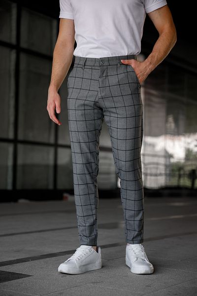 Ser Joven Men's Smoked Slim Fit Plaid Fabric Trousers