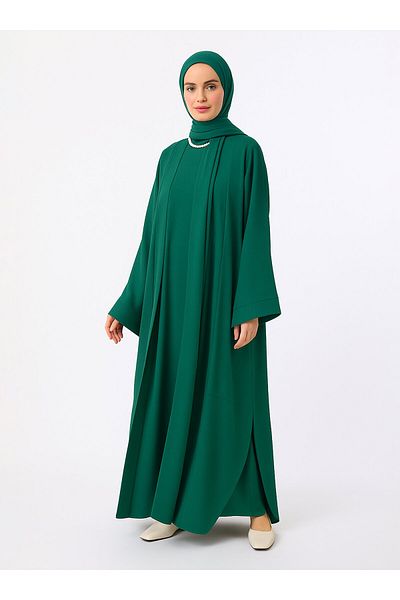 Refka Aerobin Dress & Abaya Double Set - Emerald Green - Refka
