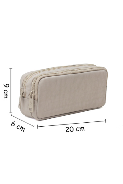 KAFF 01105 Μπεζ Χρώμα Crinkle Ύφασμα Αδιάβροχο Διπλό Διαμέρισμα Θήκη Μολυβοθήκη Μολυβοθήκη