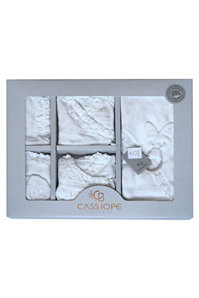 Cassiope Allin'co - Cassiope %100 organik pamuklu Müslin Yenidoğan Bebek Hastane Çıkış Seti Beyaz