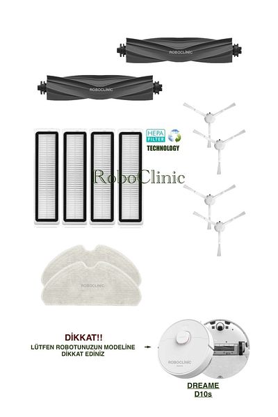 Roboclinic Dreame D10S Compatible Replacement Brush, Hepa Filter, Mop Set-12 Pieces