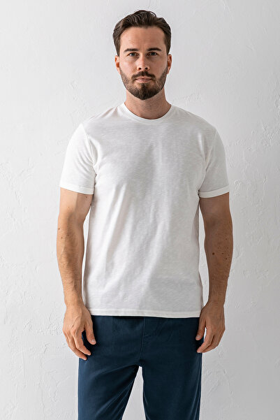 JB John Borners Мъжка тениска с кръгло деколте - 100% памучен цвят, екрю, 25Y...