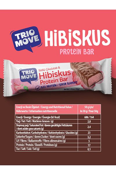 TrioMove Protein Bar - Hibiscus and Milk Chocolate, 33% Protein, 50 g X 9 Pcs