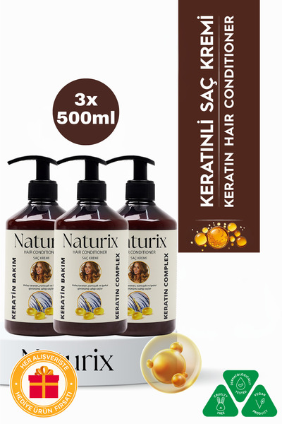 Naturix بلسم كيراتين كير خالي من الملح 500 مل - عبوة صديقة للبيئة مكونة من 3 ...