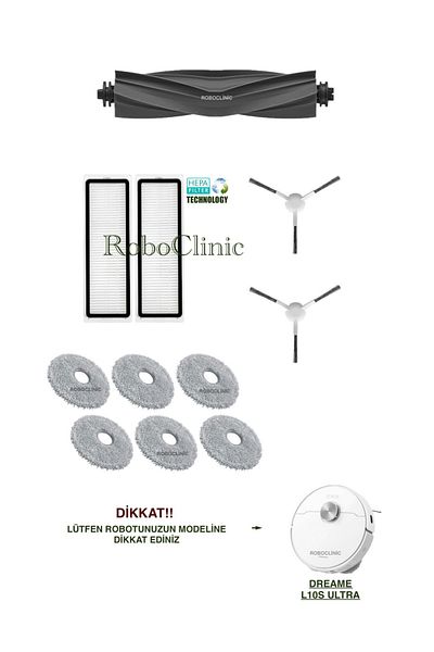 Roboclinic Dreame L10S Ultra Robot Vacuum Cleaner Compatible Replacement Brush, Hepa Filter, Mop Set - 11 Pieces