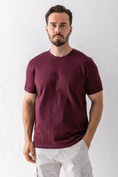 JB John Borners Мъжка тениска с кръгло деколте, 100% памук, цвят бордо и черв...