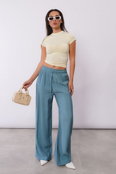 Madmext Pantaloni de damă cu picioare largi albastru petrol MG1982