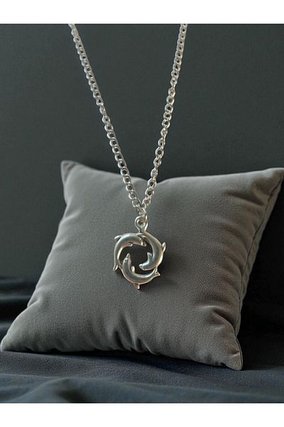 VerdeHome Dolphin Figured Necklace – Silver Color Steel Chain, Circular Sea Themed Design, Elegant and Meaningful