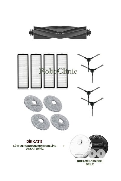 Roboclinic Dreame L10S Pro Gen 2 Robot Vacuum Cleaner Compatible Brush, Hepa Filter, Mop Set-13 Pieces