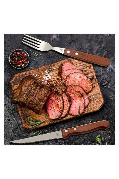 Rooc Meat Knife and Steak Fork Set – 2 Piece Stainless Tableware Cutlery Set