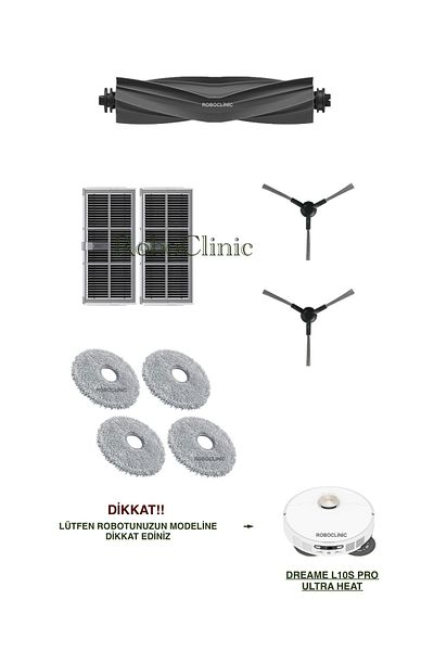 Roboclinic Dreame L10S Pro Ultra Heat Robot Vacuum Cleaner Compatible Main Brush, Side Brush, Hepa Filter, Mop Set-9 Pieces