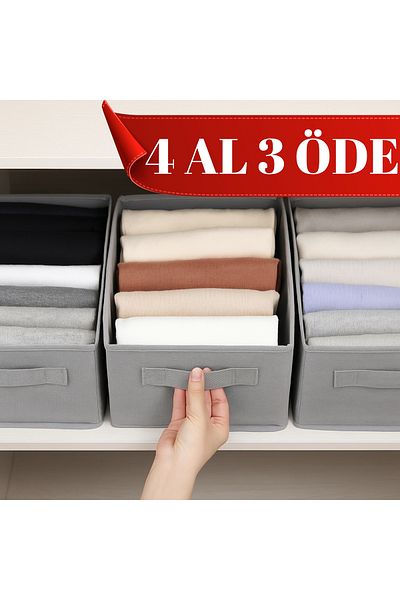 ON-ARS TEKSTİL Gray Closet Interior Organizer Wardrobe Organizer Foldable Clothing Storage Box Organizer 45X25X20