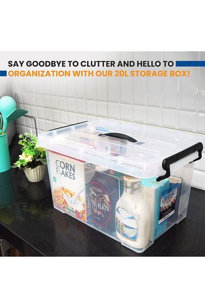 rexa Clear Plastic Storage Box with Lid – Stackable & Moisture - 20L