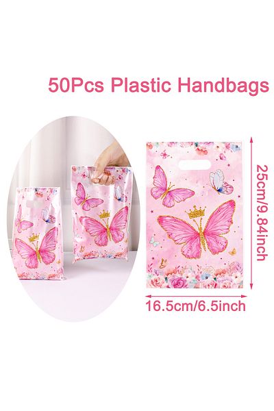Choice As Picture 50pcs Pink/purple Butterfly Gift Bags Plastic Candy Bag Birthday Party Decor Kids Wedding