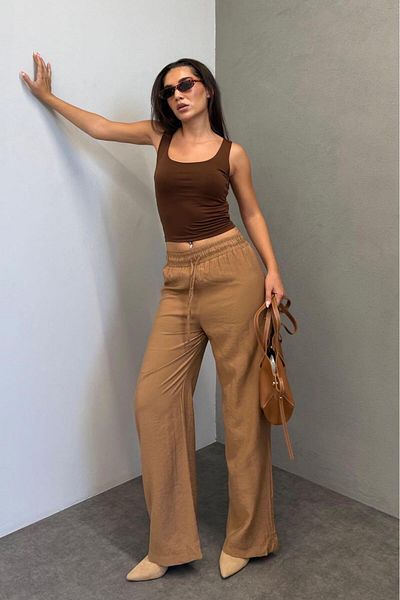 Madmext Γυναικείο παντελόνι Camel Wide Leg MG1982