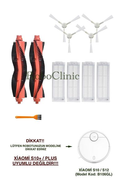Roboclinic Xiaomi Robot Vacuum S10 / S12 Compatible Replacement Brush, Hepa Filter, Set-11 Pieces