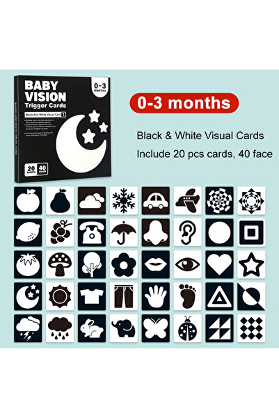 Choice ألعاب مونتيسوري للأطفال من عمر 0 ​​إلى 3 أشهر، بطاقات تعليمية باللونين...