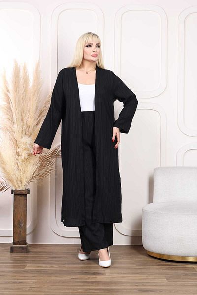 vividbutik Black Long Cardigan and Elastic Waist Trousers Set of 2