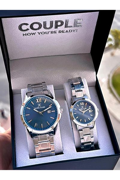 Daniel Klein Flying and Steel Cord Navy Blue Tar Waterproof Couple Watch for Couples Cf.Dk.13891.7