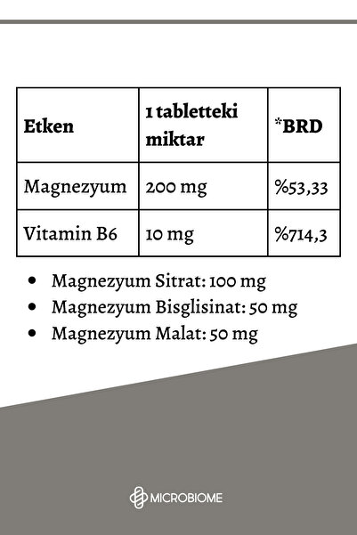 Microbiome Magnezyum 3 Form B6 – Kas Ve Desteği 30 Tablet