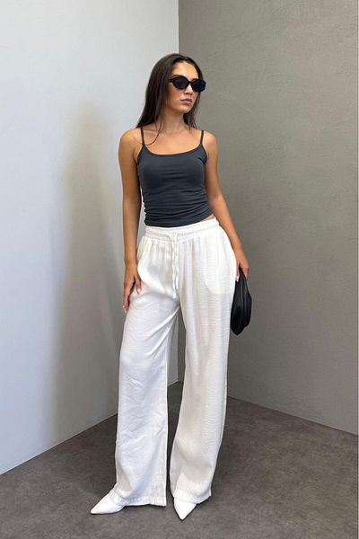 Madmext Pantaloni albi de damă cu picioare late MG1982
