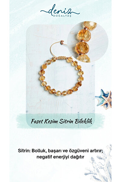 Deniz Doğal Taş Sertifikalı Faset Kesim Sitrin Bileklik – Bolluk, Neşe ve Gün...
