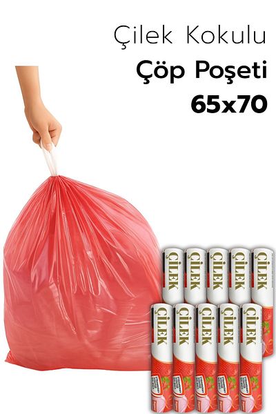 ARVALE Large Size 65X70 Strawberry Scented Drawstring Garbage Bag 100 Pieces (10 Packs) Garbage Bag 60 Liters