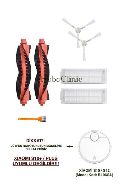Roboclinic Xiaomi Robot Vacuum S10 / S12 Compatible Spare Brush, Hepa Filter, Set-7 Pieces