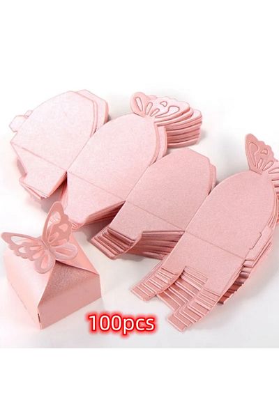 Choice 6x6x5.5cm Pink 100pcs 50pcs Pink Butterfly Pattern Wedding Party Gift Boxes Ribbon Candy Bags