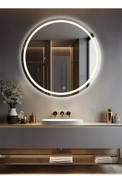 Taimi Round Bathroom Mirror Black 60cm With 3-light Modes And Smart Touch Button - White, Yellow, Warm Red