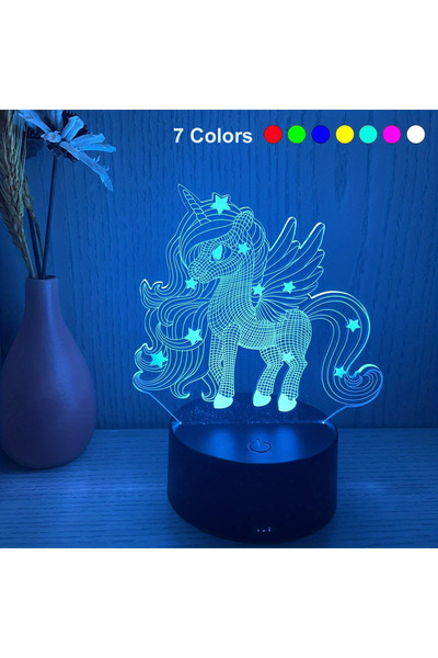 WLFYS 7 ألوان، قطعة واحدة من ضوء ليلي ثلاثي الأبعاد على شكل حصان لطيف، مع خاصية اللمس وجهاز التحكم عن بعد، إضاءة محيطة متغيرة 16 لونًا/