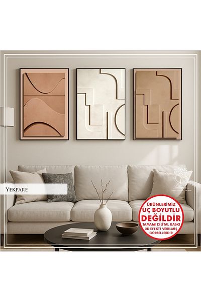 Tablomtr Masa decorativa din 3 piese cu sticla cu cadru metalic imprimat digital - solid