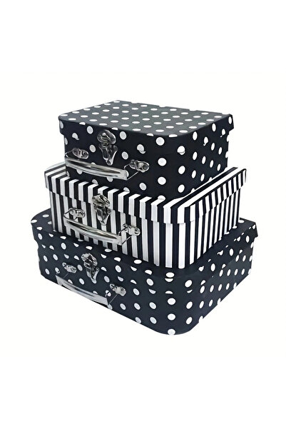 Choice 30.5x21.3x9.8 سم 30.2x21.9x9.5 سم مجموعة علب هدايا من الورق المقوى باللون الأسود بثلاث قطع بتصميم عتيق - منقطة